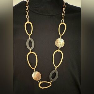 Bold Gold Hammered Oval Statement Necklace Mother of Pearl Shell Boho